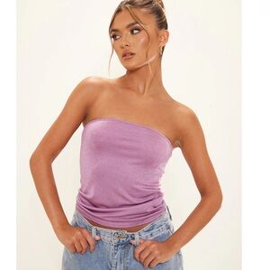 PrettyLittleThing Lilac Acetate Slinky Bandeau Long Top US 6